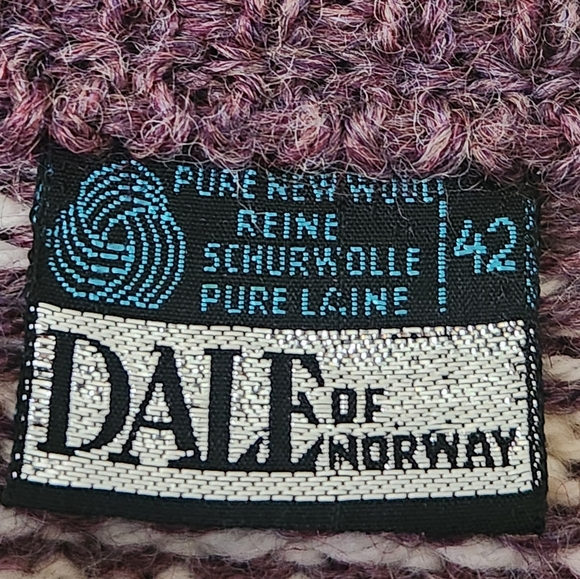 Vintage DALE OF NORWAY Sz 42 Ski Nordic Fair Isle Purple Wool Sweater READ FLAWS - Picture 5 of 9